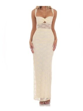 Lucy in the Sky Cream Lace Maxi Dress with Spaghetti Straps M